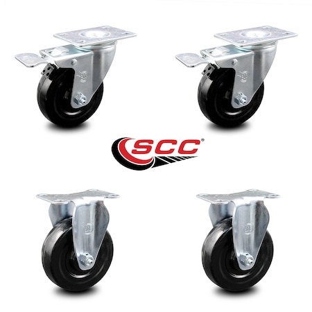 Service Caster 4 Inch Hard Rubber Wheel Swivel Top Plate Caster Lock Brakes 2 Rigid SCC, 2PK SCC-TTL20S414-HRS-2-R-2